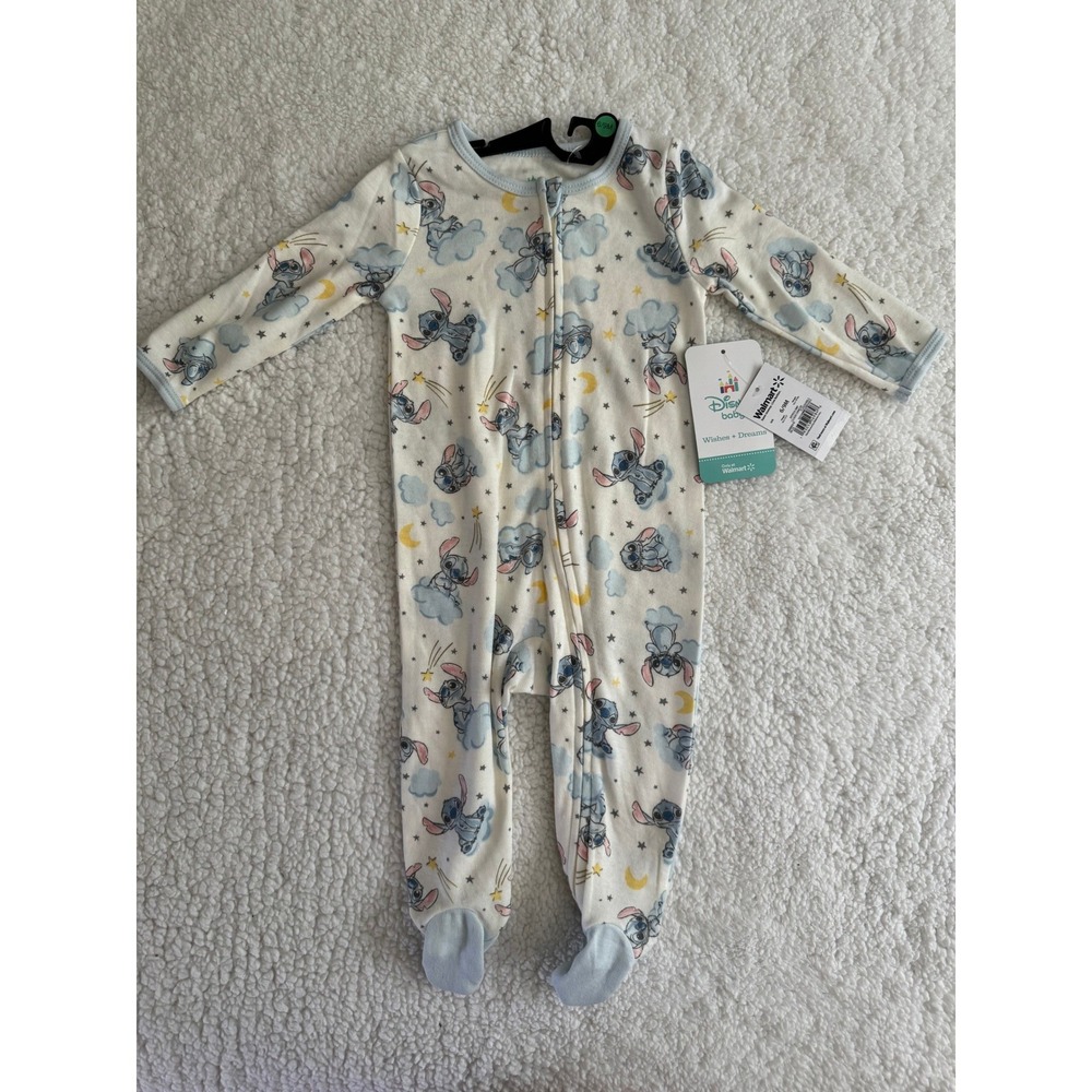Disney Baby Stitch Lilo & Stitch Footed Sleeper 6-9M White Blue NWT